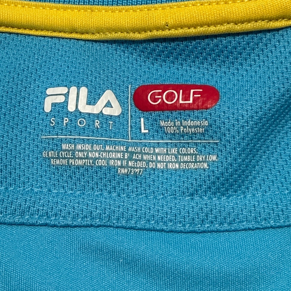 Fila Teal Polo with Green and Yellow Geometric Stripes - Picture 4 of 8